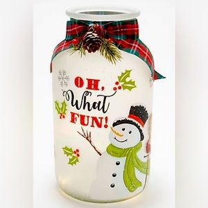 Holiday Frosted Snowman Milk Jug With Ribbon By Valerie Parr Hill QVC